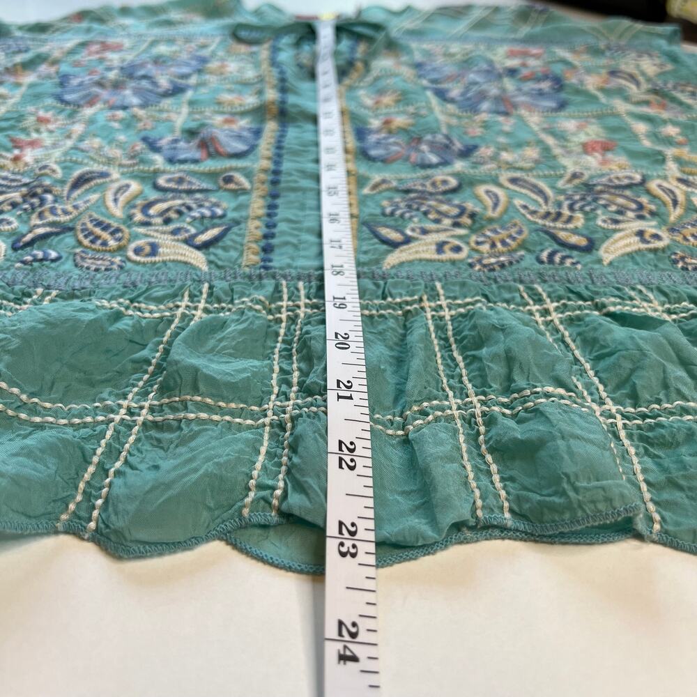 Johnny Was Women's Paise Teal Blouse Rodeo Embroidered Boho Mermaid Core Size M - Picture 13 of 14